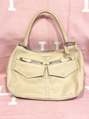 PRADA⭐️AUTHENTIC Cream Leather Top-Handle Buffalo Shoulder Vintage Bag! offers!